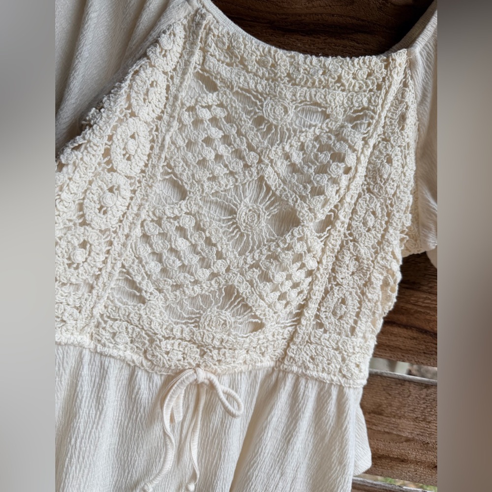Boho Cottagecore Lace Blouse XL | Crochet Embroidered Peplum Top - Picture 4 of 7
